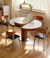 Table à manger moderne de luxe pour petit appartement, plateau en marbre blanc, base en chêne, 4 places, extensible, pliable, imperméable, écologique