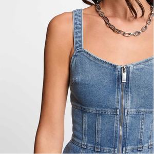 ชุดเดรสยีนส์ยืดสำหรับผู้หญิง ลดราคาสุดฮอตซัมเมอร์ 2025 ชุดรอมเปอร์ซิป กระโปรงยีนส์ทรงเข้ารูปสั้น - Product Image 3