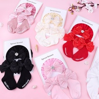 Conjunto de Gorro de Encaje con Lazo de Diamantes para Bebé Recién Nacido, Calcetines Transpirables de Punto Doble, Gorro de Cartón para Bebé