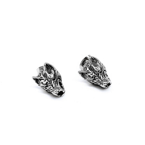 Yunnique Boucles d'oreilles tête de loup en acier titane, design animal géométrique, bijoux de mode - Product Image 1