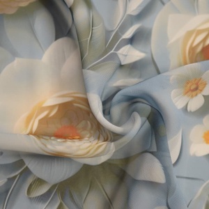 3D Hoa In Mật Độ Cao Kỳ Nghỉ In 100% <span class=keywords><strong>Polyester</strong></span> Twill Trọng Lượng Nhẹ Thân Thiện Với Môi Voan Vải Ngọc Trai Hoa Kỹ Thuật Số - Product Image 1