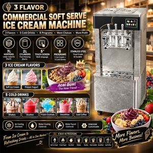 Máquina de helado suave de 3 sabores para negocios, máquina de yogur y açaí congelado, máquina de helado suave. - Product Image 1