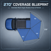 OEM 270 °   Auvent latéral de voiture en forme d'éventail, imperméable, anti-UV, 4 saisons, léger, avec cordes d'ancrage, piquets et éclairage LED pour le camping tout-terrain