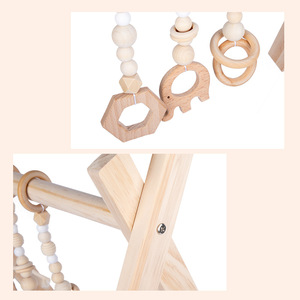 Gymnase d'activités en bois pour bébés et tout-petits de 0 à 2 ans, jouet géométrique avec anneaux et perles suspendus - Product Image 4