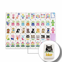Mahjong américain de luxe en acrylique double couche rose et violet, 1,42 pouce, thème chats et chiens mignons, gravé au laser, imprimé UV, pliable