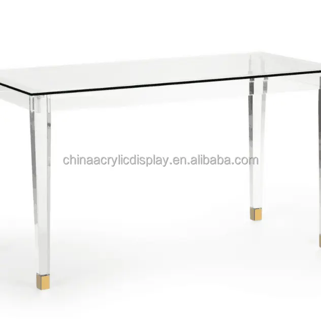 Custom Clear Acrylic Writing Desk with Glass Top & Tapered Legs, Options High Quality