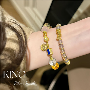 King Silver Jewelry Crystal <b>Bracelet</b> S925 Gold Plated Multicolor Natural Stone Unisex Everyday Wear - Product Image 5