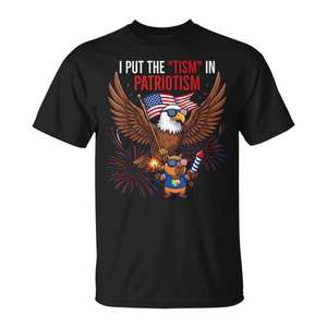 Camiseta I Put The Tism In Patriotism Eagle con diseño patriótico para hombres y mujeres - Product Image 1