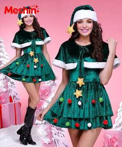 Disfraz de Navidad para Mujer Adulta, Vestido Verde con Gorro de Árbol de Navidad, Chal Elegante para Fiesta, Inspirado en Santa Claus - Product Image 1