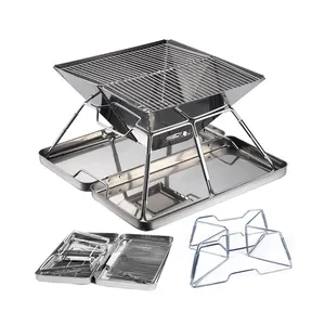 Portable Charcoal Grill Folding Stainless Steel Camping Fire Pit Backpacking Grill for Outdoor Cooking Hiking Camping Picnics