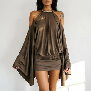 เดรสทรงเข้ารูปคอ halter แบบเปิดไหล่ แขนยาว สีพื้น พิมพ์ลายดิจิทัล สไตล์เซ็กซี่สำหรับออกงานกลางคืน เหมาะกับฤดูใบไม้ร่วง - Product Image 5