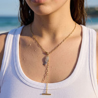 Kalung Ikan Mutiara Cangkang Lapis Emas 14k 18k dari Baja Anti Karat 316 Tahan Air, Anti Luntur, Gaya Hawaii Musim Panas untuk Wanita