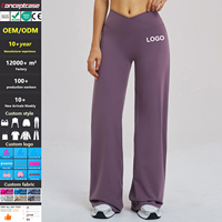 Legging de yoga taille haute personnalisé avec logo, coupe droite et large, évasé, taille en V, grande taille pour femme