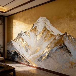 Carta da <span class=keywords><strong>Parati</strong></span> 3D Impermeabile con Texture Dorata, Paesaggio di Montagna Innevata, Murale Decorativo <span class=keywords><strong>per</strong></span> Soggiorno e Camera da Letto - Product Image 2