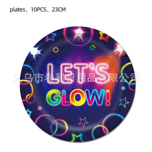 Party Paper Plates 18Cm Neon Design Birthday Decoration <b>Round</b> Tableware Set 10Pcs - Product Image 2