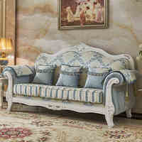 Ensemble de canapés haut de gamme design européen, canapés en bois massif sculpté avec tissu, ensembles de canapés en tissu pour salon de style antique de luxe