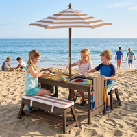 Table de pique-nique 4-en-1 pour enfants avec banc, boîte amovible, parapluie, housse imperméable, outils de jardin et coussins
