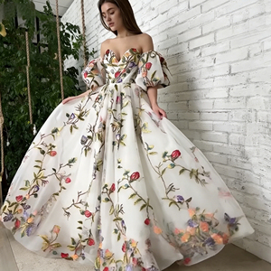<span class=keywords><strong>Vestido</strong></span> Maxi de <span class=keywords><strong>Fiesta</strong></span> con Bordado Floral 3D, Escote Bajo, <span class=keywords><strong>Manga</strong></span> Linterna, Abertura Alta, Ecológico, Transpirable, Antiarrugas, ODM - Product Image 3