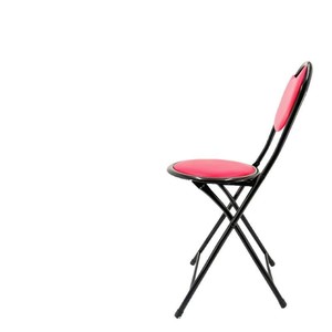 <b>Folding</b> Chair Round Seat Black Frame Red Cushion Garden Use Portable Modern Style - Product Image 1