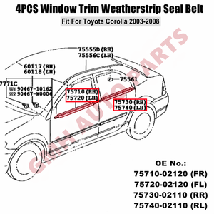 Joint d'étanchéité de vitre de fenêtre pour <span class=keywords><strong>Toyota</strong></span> <span class=keywords><strong>Corolla</strong></span> 2003-2008 #   75710/75720-02120 75730/75740-02110 - Product Image 2