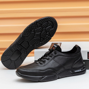 Chaussures de course pour hommes en cuir véritable, bout rond, à lacets, légères, mode automne, sport décontracté, semelle épaisse - Product Image 2