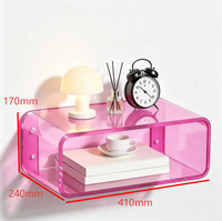 Table de chevet flottante en acrylique rose transparent, finition brillante, bords arrondis lisses, conception personnalisable, support d'usine