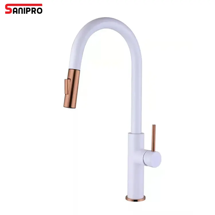 SANIPRO-dispensador de agua potable para fregadero, pulverizador extraíble de acero inoxidable, color blanco Pastel, grifo de cocina, protector contra salpicaduras, SUS304