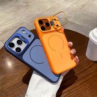 Étui magnétique de gros pour téléphone avec support d'objectif, coque de protection bicolore sensible à la peau pour Apple 15 Pro, iPhone 18 Pro Max, 17, 16