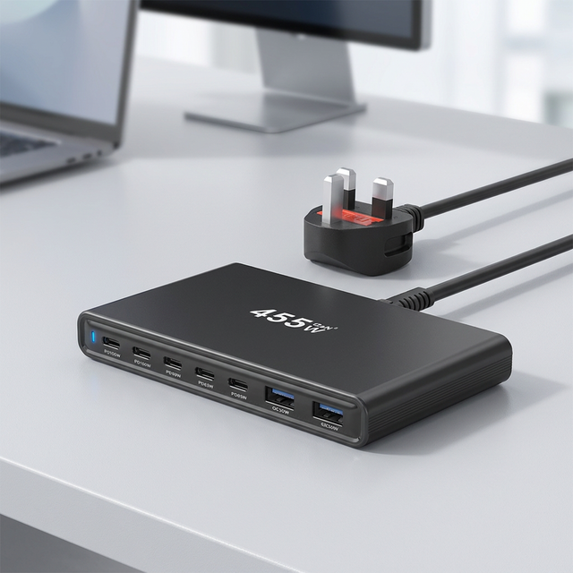 455W GaN 5.0 7-Port Fast Charging Station Multi-Device PD100W QC30W Premium Quality Full-power Type C Charger USBC Charger