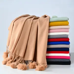 Hiver Couleur Unie Poms Vierges Poms Châles Et Echarpes Pour Femmes Echarpe Pashmina Stylisée