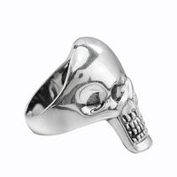 Bague de Squelette en Argent Vintage Gothique Européenne Halloween Rétro Punk Zircon Tête de Crâne Bagues pour Hommes