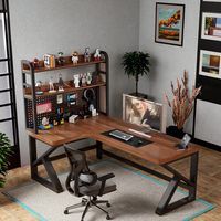 Bureau d'ordinateur moderne en bois massif à double coin et étagère de bureau à domicile Table de bureau intégrée pour étudiants Esports Players
