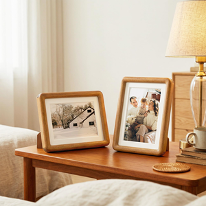 Cadre photo en bois créatif et élégant en teck naturel avec verre trempé et coins arrondis, écologique, pour affichage sur bureau ou mural - Product Image 5