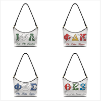 Sac à bandoulière en gros pour femme, motif lettres grecques de sororité, imprimé perles, léger, en PU, avec fermeture éclair