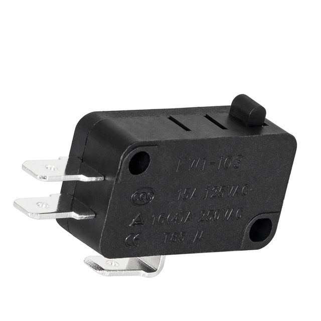 KW3 Series 125V/250V 16A SPDT 3Pin Snap Action Button Micro Limit Switch with Black Housing for Microwave Oven Door Arcade