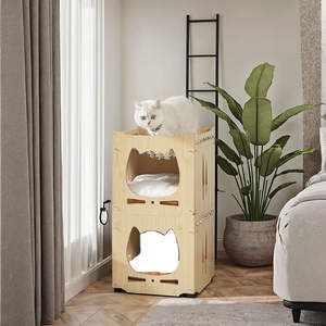 เตียงสัตว์เลี้ยงทำจากไม้หลายระดับเป็นมิตรกับสิ่งแวดล้อมลายทึบปลอกหุ้มสัตว์เลี้ยงขนาดเล็กอบอุ่นสบายสำหรับตั้งแคมป์ขนาดเล็ก - Product Image 2