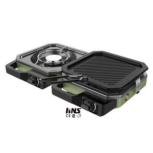 Réchaud de camping portable pliable à 2 brûleurs au propane personnalisé avec grilles de cuisson complètes - Product Image 1
