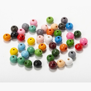 Perles rondes colorées en bois de lotus de 14 mm du fabricant original <span class=keywords><strong>DJ</strong></span>, accessoires DIY pour enfants avec cordon en jute et pompon - Product Image 1