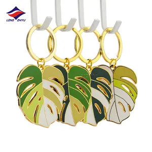 Longzhiyu 17years carabiner keychain supplier custom enamel hollow leaf key chains wholesale zinc alloy logo keyring