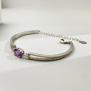 Bracelet en Améthyste Naturelle avec Argent Sterling S925 pour Femme, Bijou Élégant en Pierre Précieuse Violette, Pierre de Naissance de <span class=keywords><strong>Février</strong></span>, Cadeau Guérison - Product Image 5