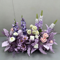 Décoration de centre de table en forme de candélabre floral en soie faite à la main, fleurs artificielles violettes, décoration pour la Saint-Valentin, vente en gros