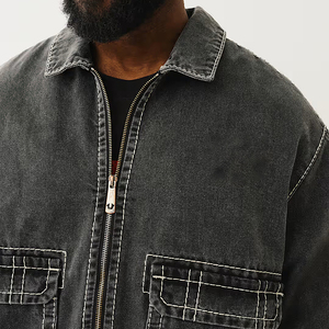 Áo khoác nam Y2k acid wash, phong cách đường phố, dày dặn, thêu nổi, denim vintage, kiểu dáng hộp, ngắn, áo khoác dày - Product Image 6