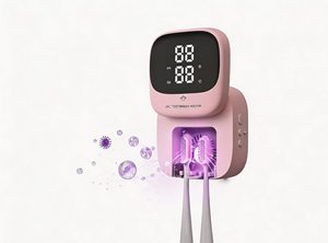 2026 Newly designed hands-free wave induction automatic open cover <b>led</b> <b>clock</b> display toothbrush sanitizers holder with heating - Product Image 4