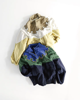 Blouson Bomber Zippé Enfant Color Block Col Montant Coupe-Vent Rétro Décontracté Léger en Nylon et Polyester pour Filles