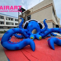 Modèle de pieuvre DJ gonflable sur mesure de grande taille, accessoire de pieuvre bleu océan gonflable et étanche pour festival de musique en plein air