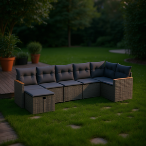 Dark <b>Grey</b> Rattan Garden Sofa Set 6 Seater Outdoor Furniture Contemporary Design Wicker <b>Frame</b> - Product Image 2
