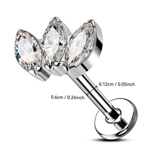 F136 <b>Titanium</b> Clover Zirconia <b>Stud</b> G23 <b>Titanium</b> Alloy Internal Thread Lip Piercing Jewelry - Product Image 4