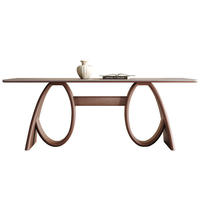 Table à manger rectangulaire moderne de luxe avec base en bois massif de haute qualité et plateau en marbre pour la salle à manger familiale