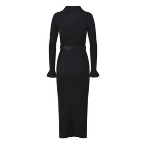 2025 autunno inverno elegante abito lungo Slim Fit stile francese Design couverture colletto lacci con lacci con orlo in viscosa di lunghezza <span class=keywords><strong>Midi</strong></span> - Product Image 2