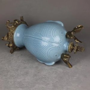 Jingdezhen Royal fornace blu smaltato rame intarsiato vaso in porcellana asta di fascia alta antico palazzo ceramica vaso a doppio orecchio - Product Image 5